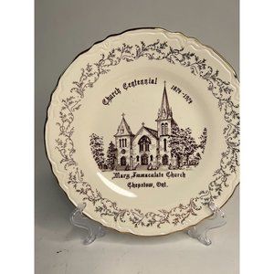 Canada Art China Vintage Mary Immaculate Church Centennial Plate Gold Trim